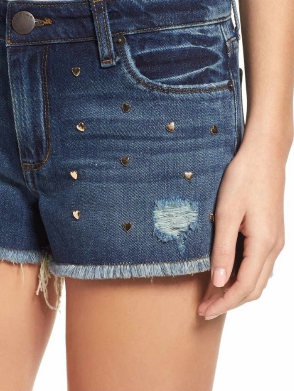 STS Blue Distressed Denim Shorts with Gold Heart Studs - Blue Size 30